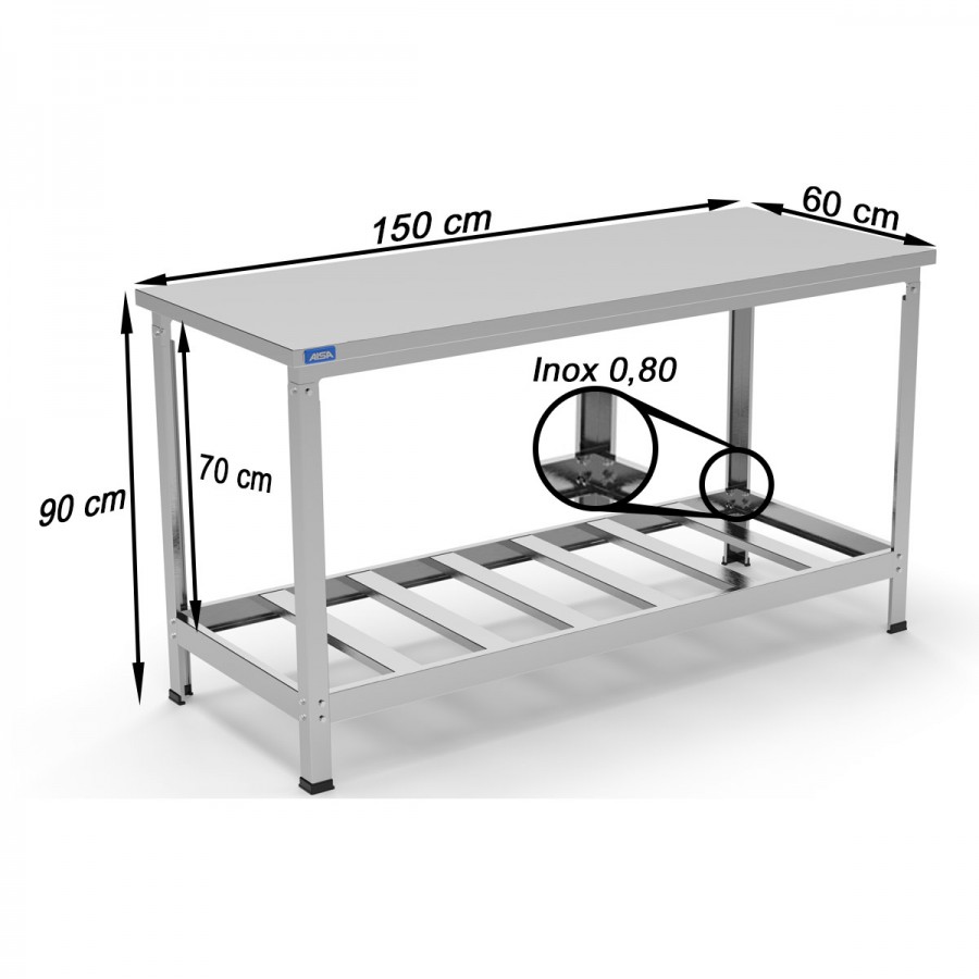 Mesa de Inox Paneleiro Simples Vazado 60 x 150 - Aisa